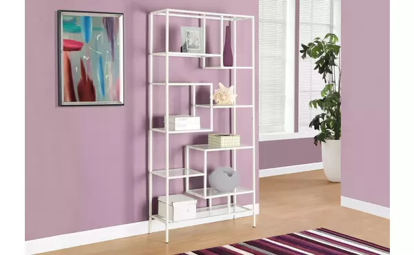 bookcase - 72 h - white metal with tempered glass by monarch specialties