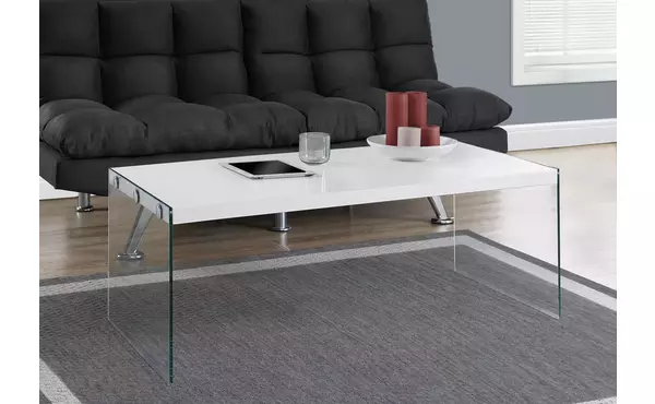 coffee table - glossy white with tempered glass by monarch specialties