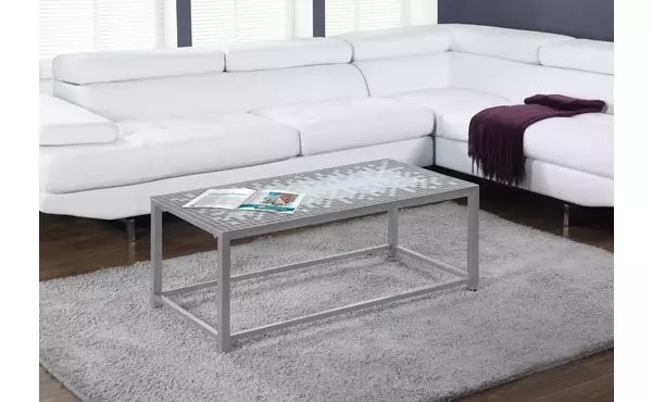 coffee table - grey - blue tile top - hammered silver by monarch specialties