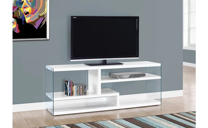 I2690  TV STAND - 60 L - GLOSSY WHITE WITH TEMPERED GLASS