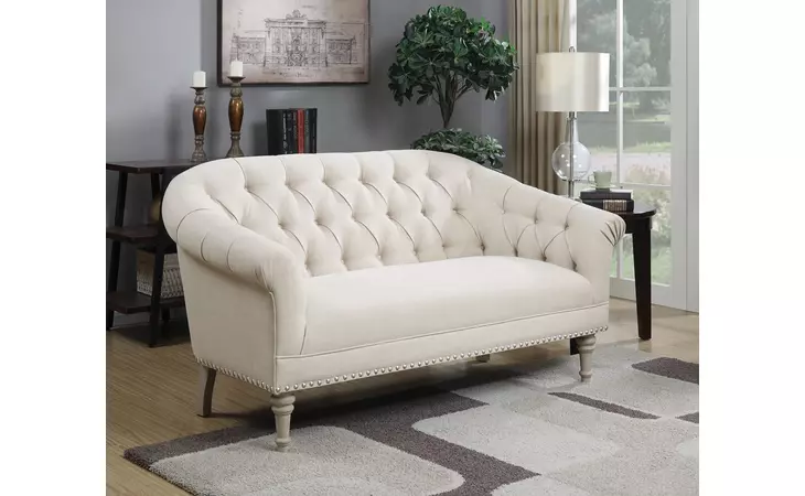 902498  TUFTED BACK SETTEE WITH ROLL ARM NATURAL
