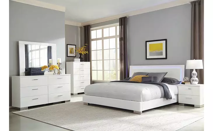 203500KE  FELICITY CONTEMPORARY GLOSSY WHITE LIGHTED EASTERN KING BED