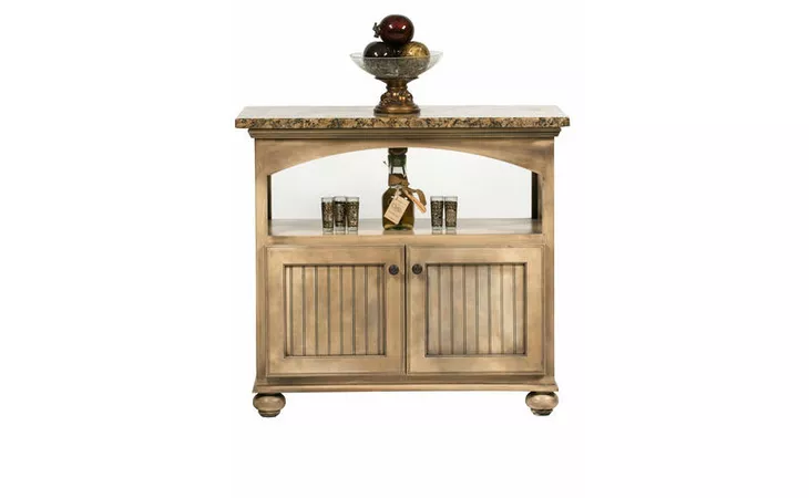 15246  KITCHEN ISLAND WITH GRANITE TOP, 4 BEAD BOARD DOORS, CROWN MOLDING, ROPE MOLDING, BEAD BOARD DETAILING, BUN FOOT BASE*GLASS*NG*FINSISH*BK, CC, CO, CM, CR, EC, GO, HG, IV, SW, UN, WH