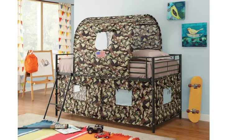 460331  CAMOUFLAGE TENT LOFT BED WITH LADDER ARMY GREEN
