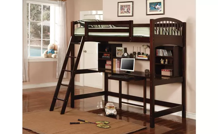 460063  PERRIS TWIN WORKSTATION LOFT BED CAPPUCCINO