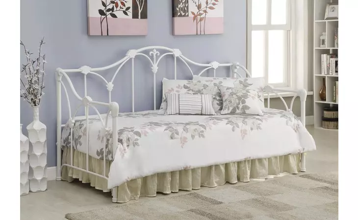 300216  TWIN METAL DAYBED WITH FLORAL FRAME WHITE