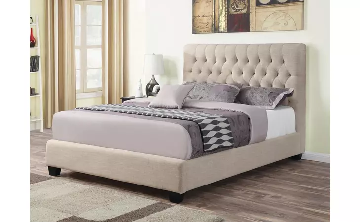 300007Q  CHLOE TUFTED UPHOLSTERED QUEEN BED OATMEAL
