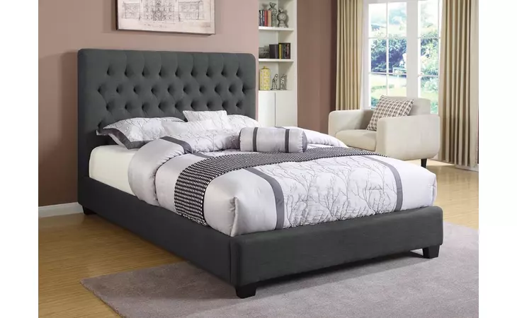 300529F  CHLOE TRANSITIONAL CHARCOAL UPHOLSTERED FULL BED