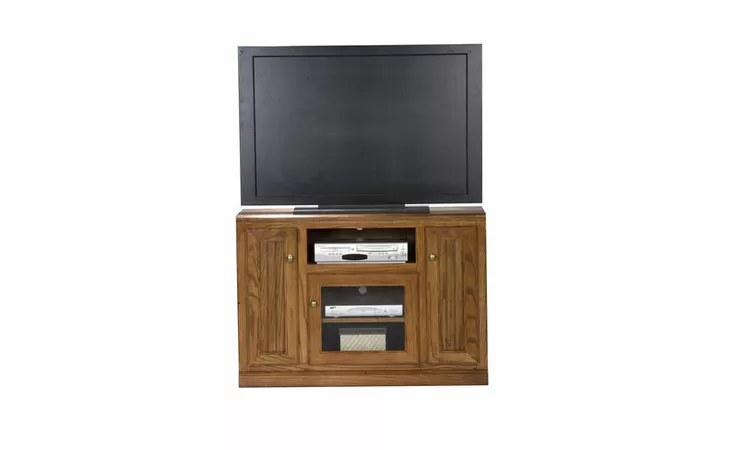 47545 45 ENTERTAINMENT CONSOLE, 1 PLAIN GLASS DOOR, 1 FIXED WOOD SHELF, 2 BEAD BOARD DOORS, 2 FIXED WOOD SHELVES, DECORATIVE MOLDING, PLAIN BASE*GLASS*PL*FINSISH*CC, DK, LT, MD, SO, UN, CR, CM EAGLE  47545