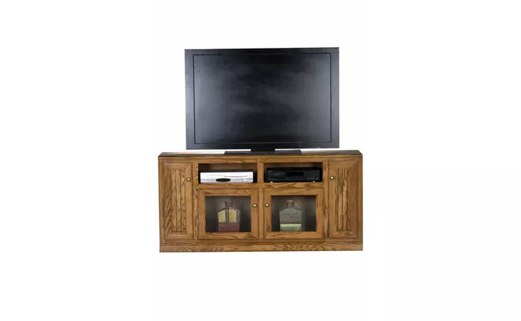 47566 66 ENTERTAINMENT CONSOLE, 2 PLAIN GLASS DOORS, 2 BEAD BOARD DOORS, 2 FIXED WOOD SHELVES, DECORATIVE MOLDING, PLAIN BASE*GLASS*PL*FINSISH*CC, DK, LT, MD, SO, UN, CR, CM EAGLE  47566