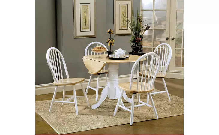 4241  DROP LEAF ROUND DINING TABLE NATURAL BROWN AND WHITE
