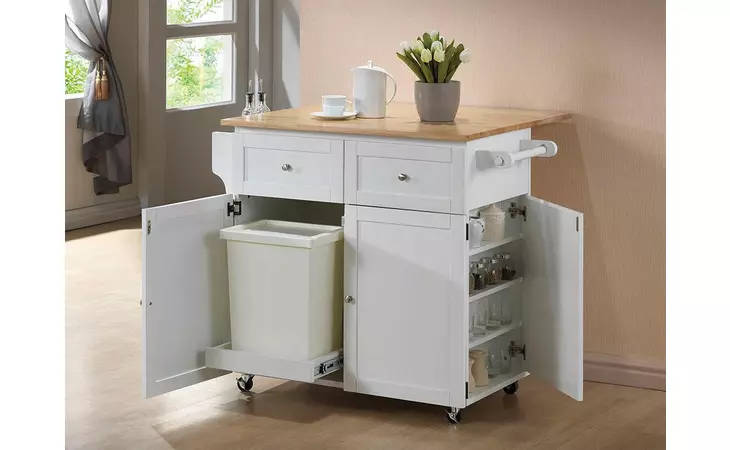 900558 3-DOOR KITCHEN CART WITH CASTERS NATURAL BROWN AND WHITE COASTER  900558