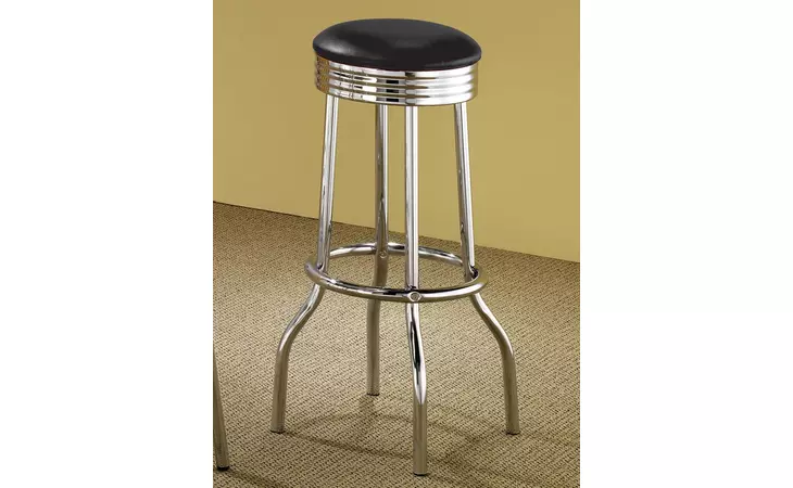 2408  UPHOLSTERED TOP BAR STOOLS BLACK AND CHROME (SET OF 2)