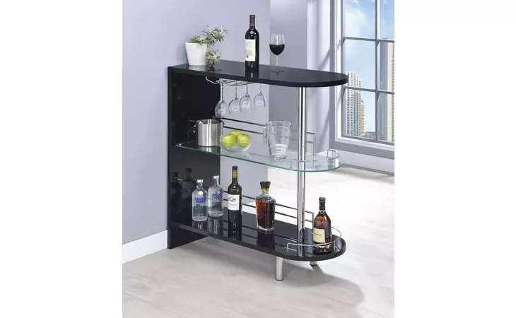 101063  3-TIER BAR TABLE GLOSSY BLACK AND CLEAR