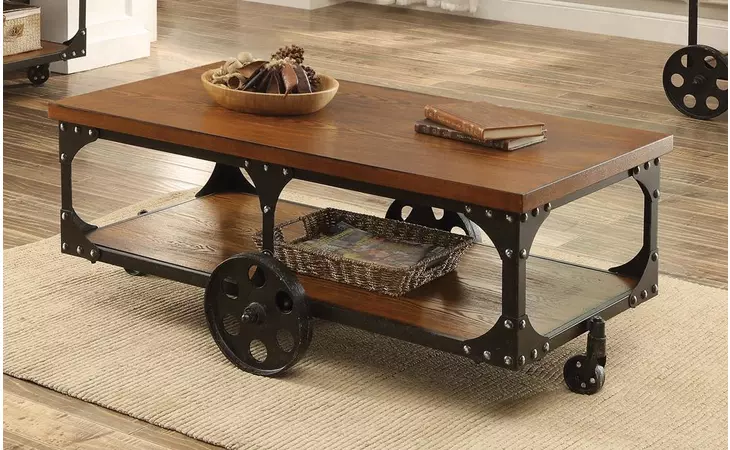 701128  ROY COFFEE TABLE WITH CASTERS RUSTIC BROWN