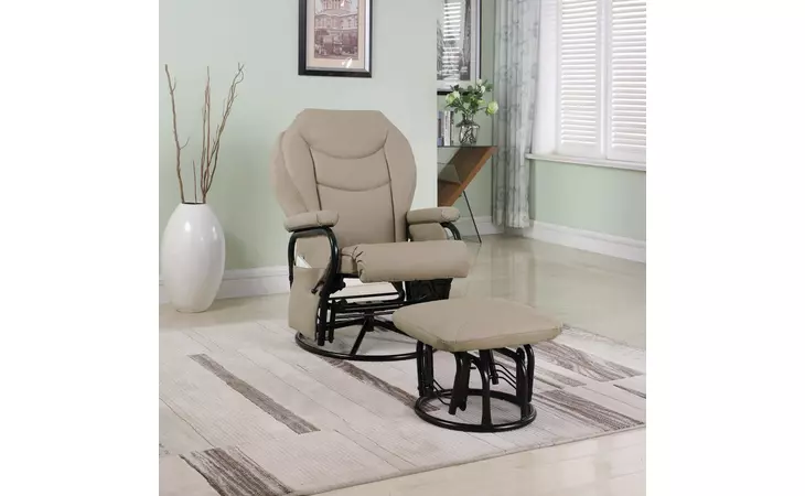 7040 UPHOLSTERED GLIDER RECLINER WITH OTTOMAN BEIGE AND BLACK COASTER  7040