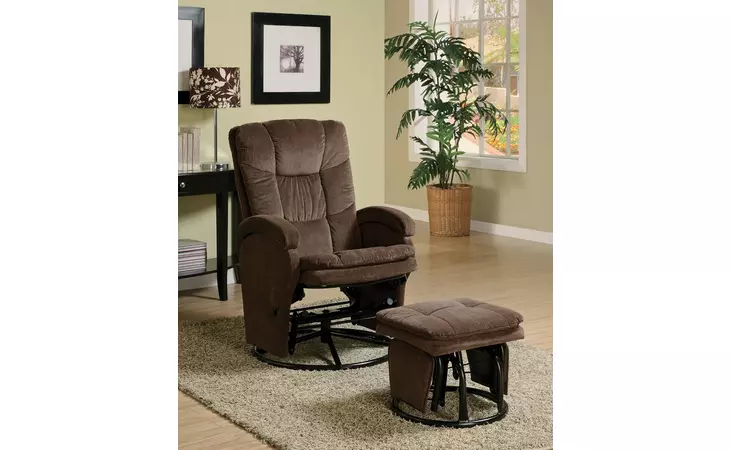 600159 SWIVEL GLIDER RECLINER WITH OTTOMAN CHOCOLATE AND BLACK COASTER  600159