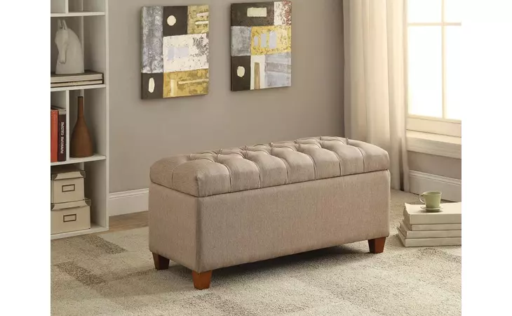 500064  TUFTED STORAGE BENCH TAUPE