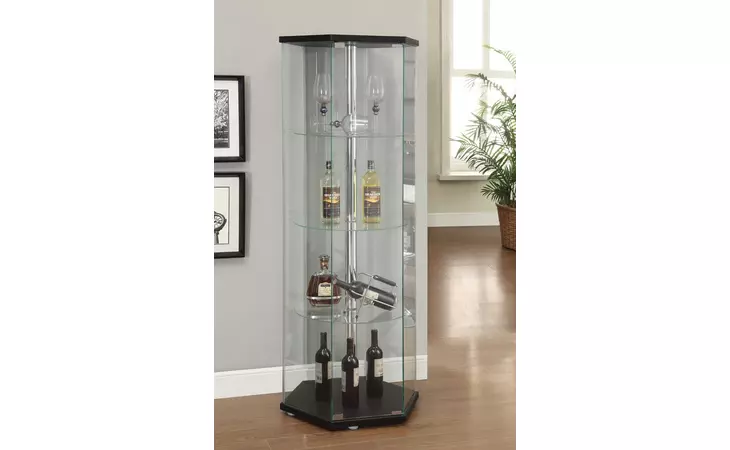 950276 4-SHELF HEXAGON SHAPED CURIO CABINET BLACK AND CLEAR COASTER  950276