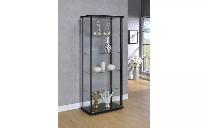 950170 5-SHELF GLASS CURIO CABINET BLACK AND CLEAR COASTER  950170