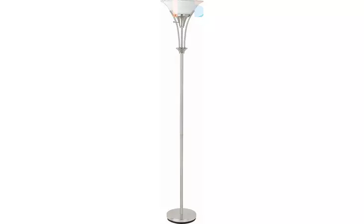 901193  FLOOR LAMP WITH FROSTED RIBBED SHADE BRUSHED STEEL